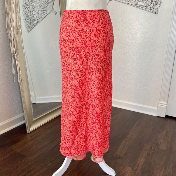Early 2000's Pink Orange Red Flower Floral Fairy Reversible Mesh Maxi Skirt S M - Picture 5 of 6